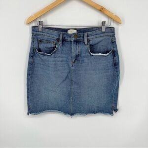 LOFT OUTLET Denim Blue Jean‎ Mini Skirt Frayed Hem Cotton Classic Stretch Sz 8